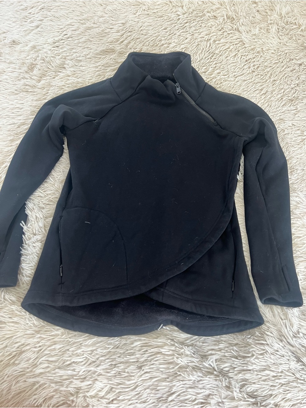 Athleta Black Asymmetrical Zip Fleece Jacket